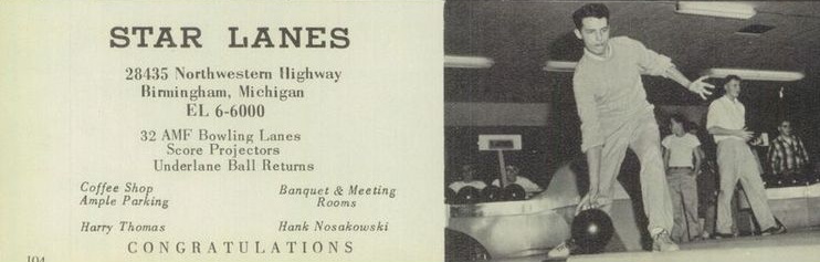 Star Lanes (Ark Lanes) - 1958 Southfield High Yearbook Ad Mistakenly Listing Alley As Being In Birmingham (newer photo)